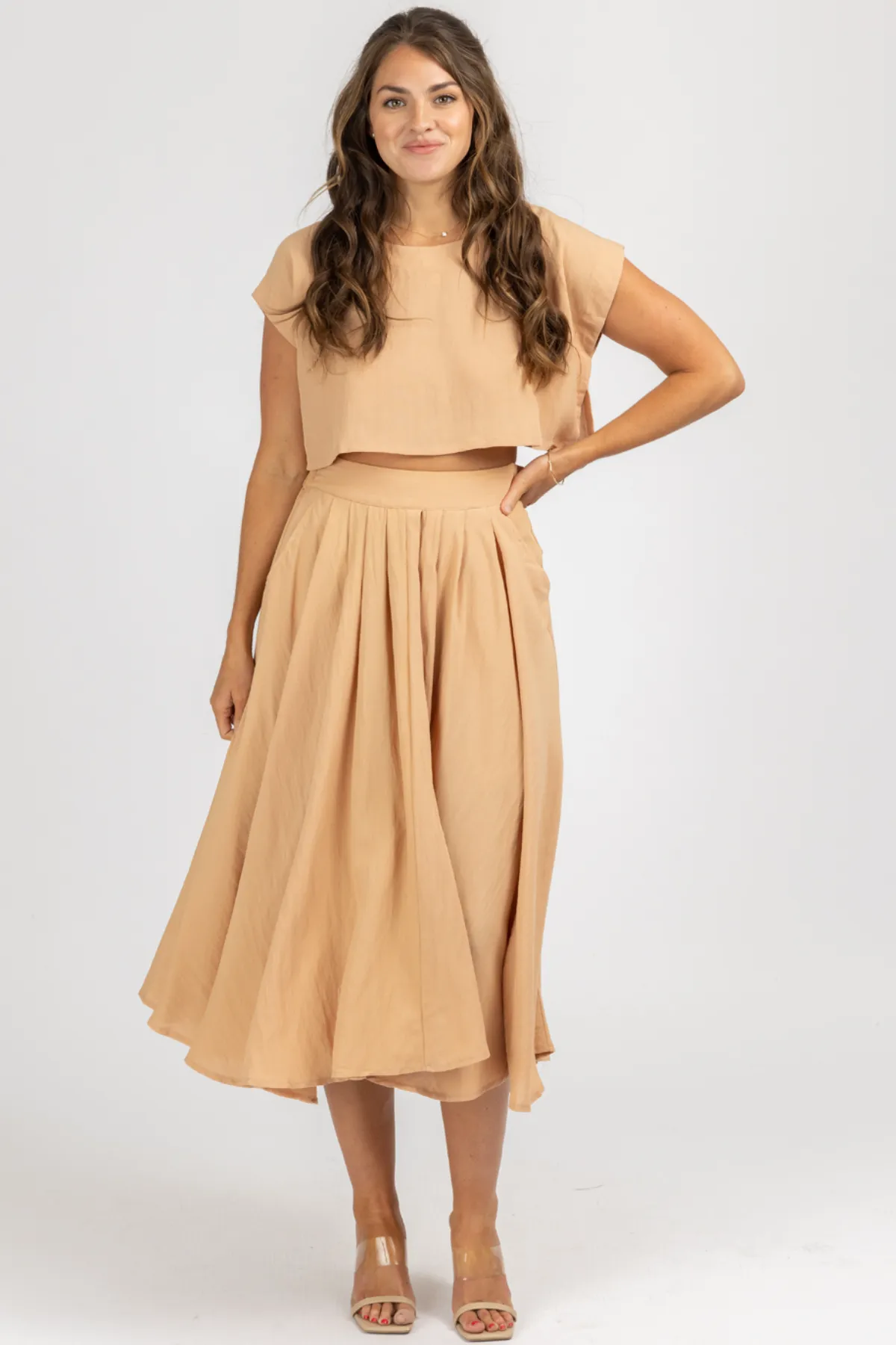 RICH TAUPE LINENLIKE CROP   MIDI SET