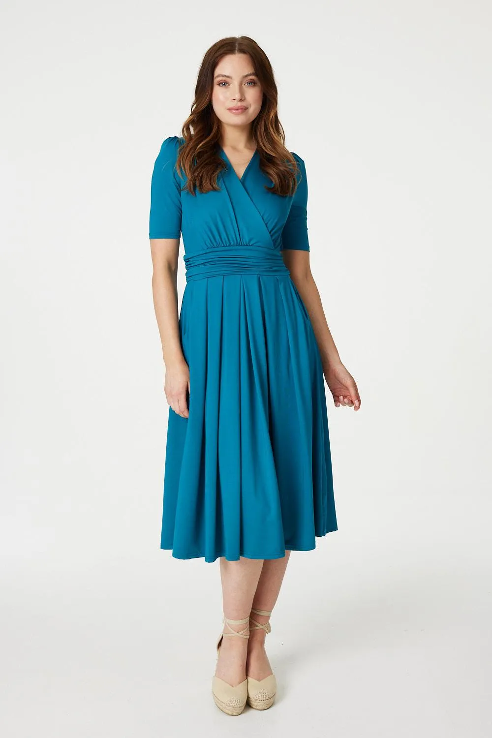 Ruched Waist Jersey Wrap Dress