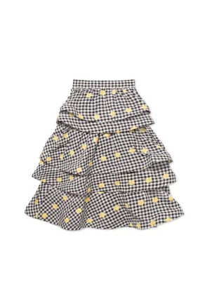 SAMPLE - Teagan Tiered Skirt MIDI - Gingham Daisy