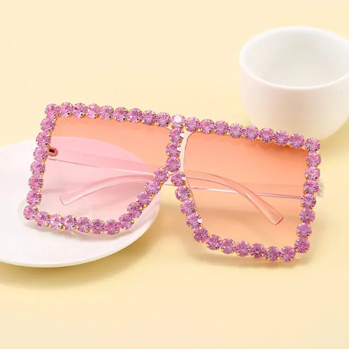 Sexy Light Pink Rhinestone Sunglasses