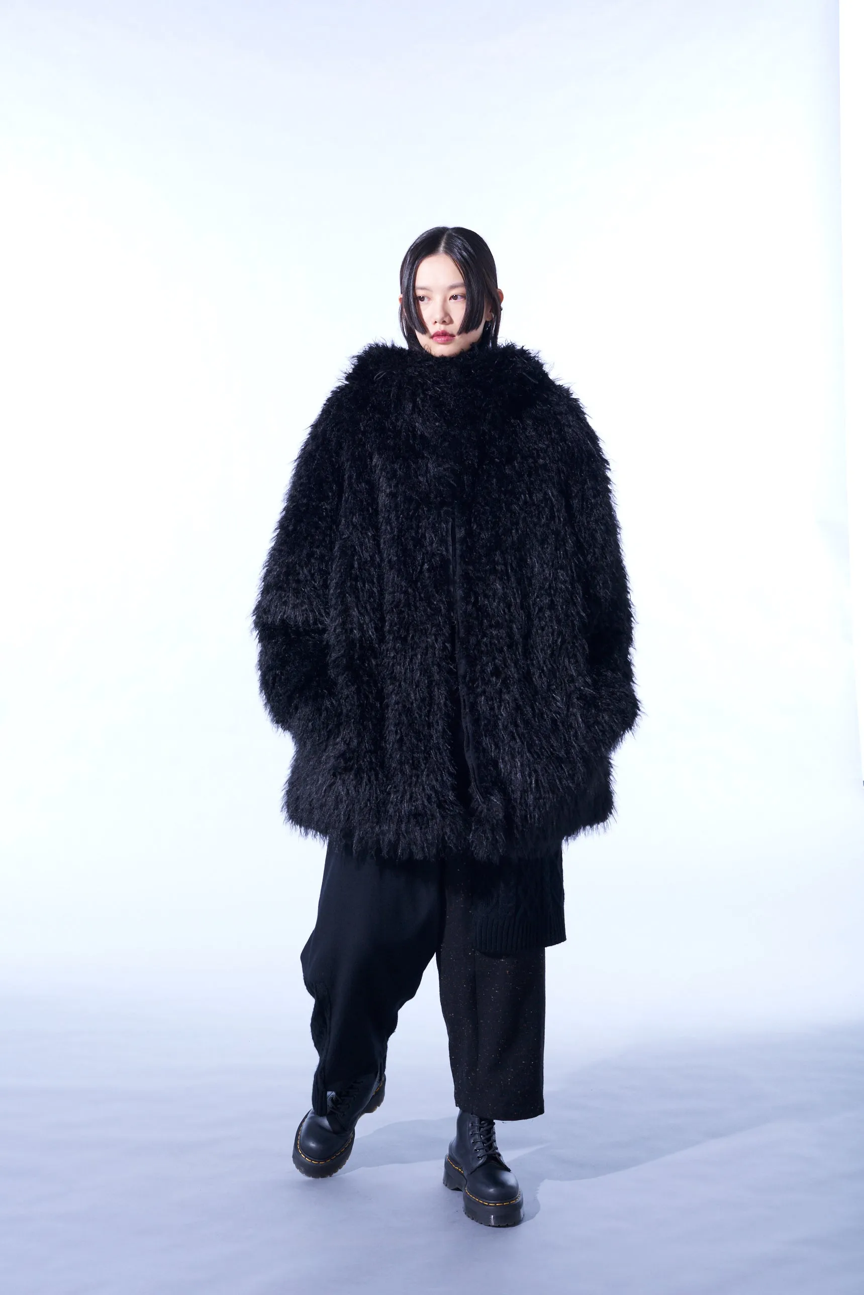 SHAGGY FUR HOODED COAT