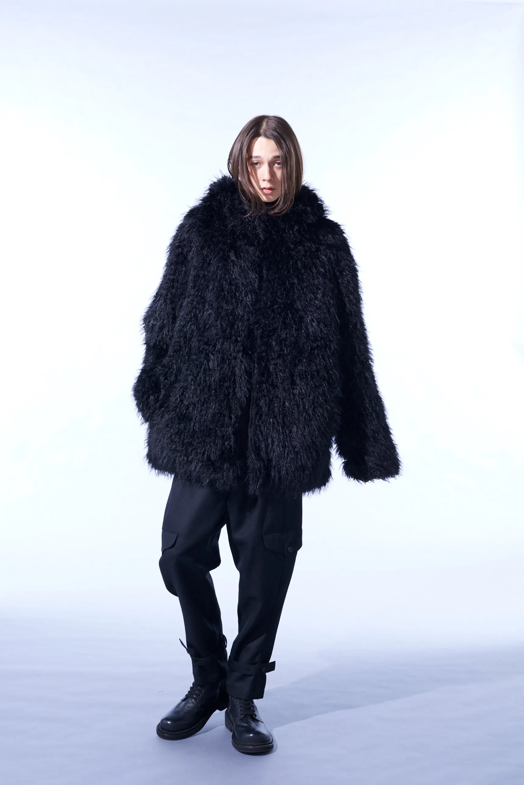 SHAGGY FUR HOODED COAT