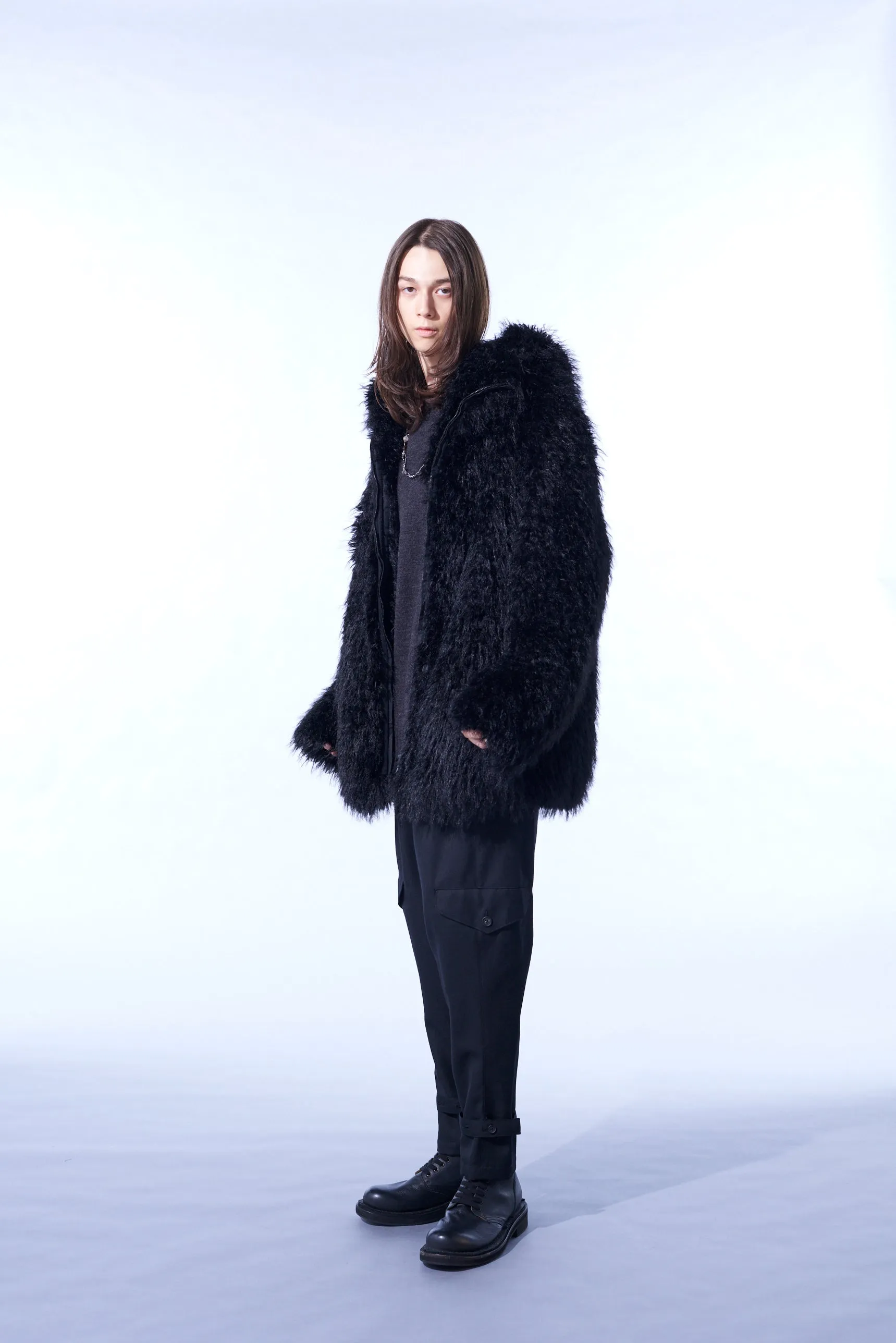 SHAGGY FUR HOODED COAT