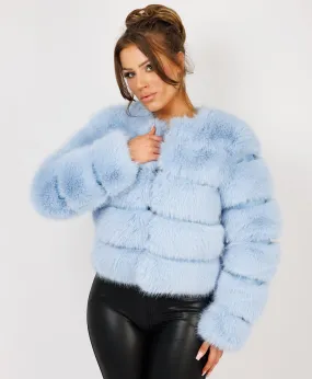 Sky Blue Premium Faux Fur Tiered Coat Jacket