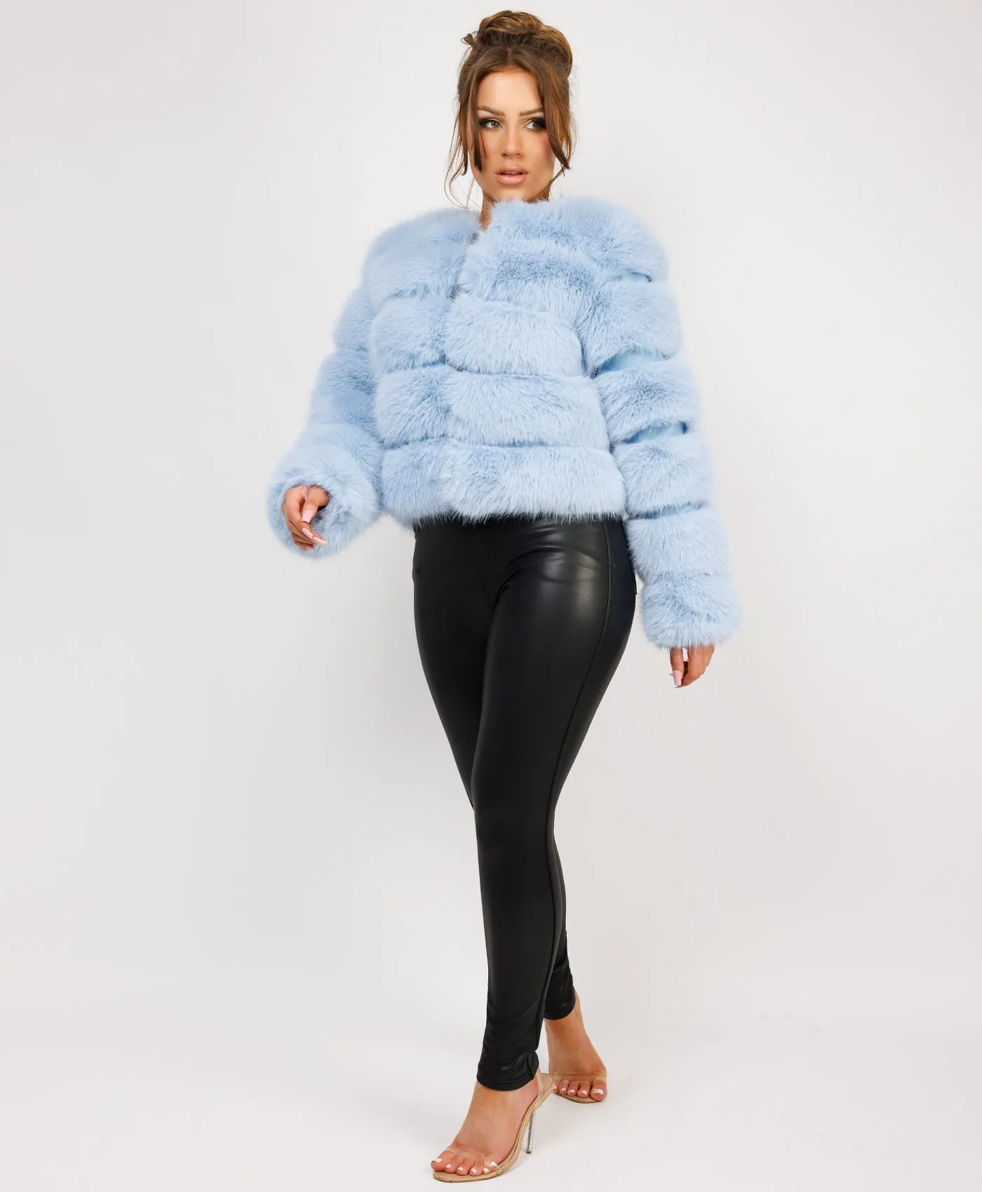 Sky Blue Premium Faux Fur Tiered Coat Jacket