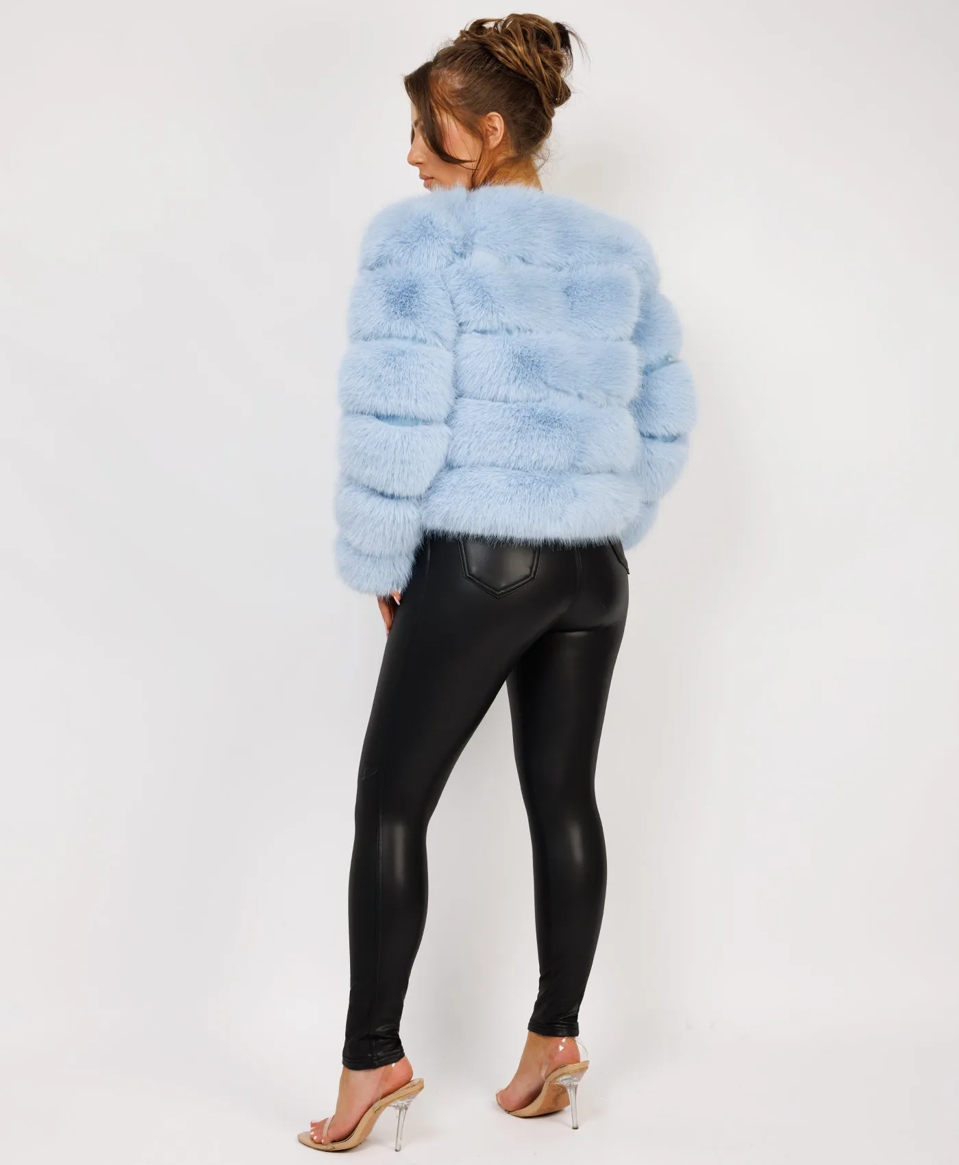 Sky Blue Premium Faux Fur Tiered Coat Jacket