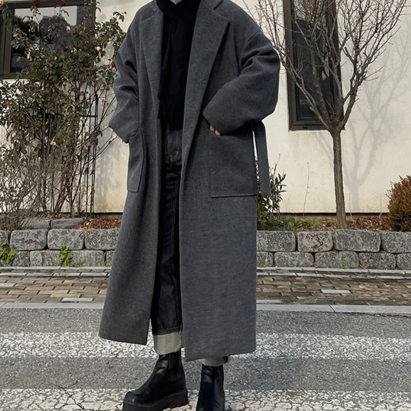 Solid Color Single-breasted Wool Mid-length Coat Above The Knee