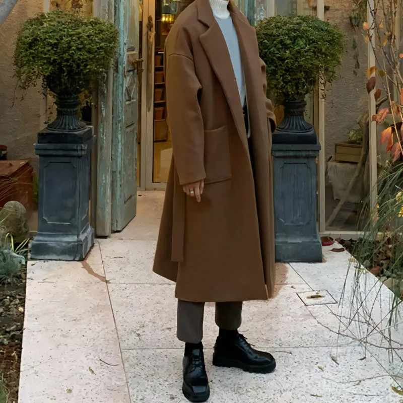 Solid Color Single-breasted Wool Mid-length Coat Above The Knee