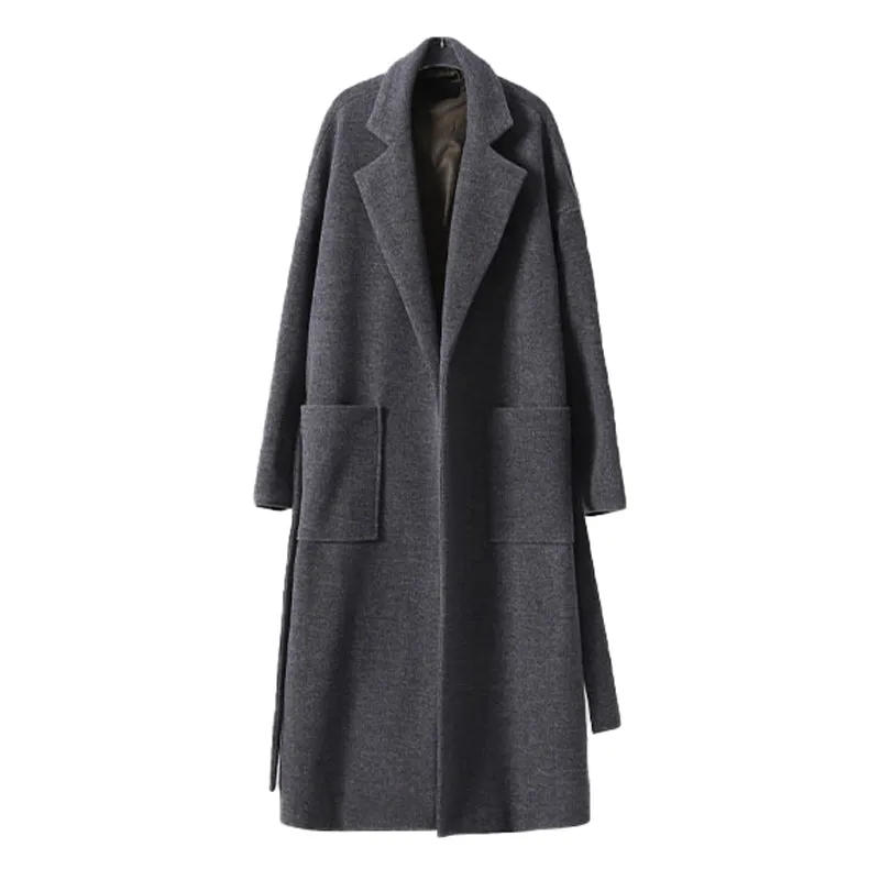 Solid Color Single-breasted Wool Mid-length Coat Above The Knee