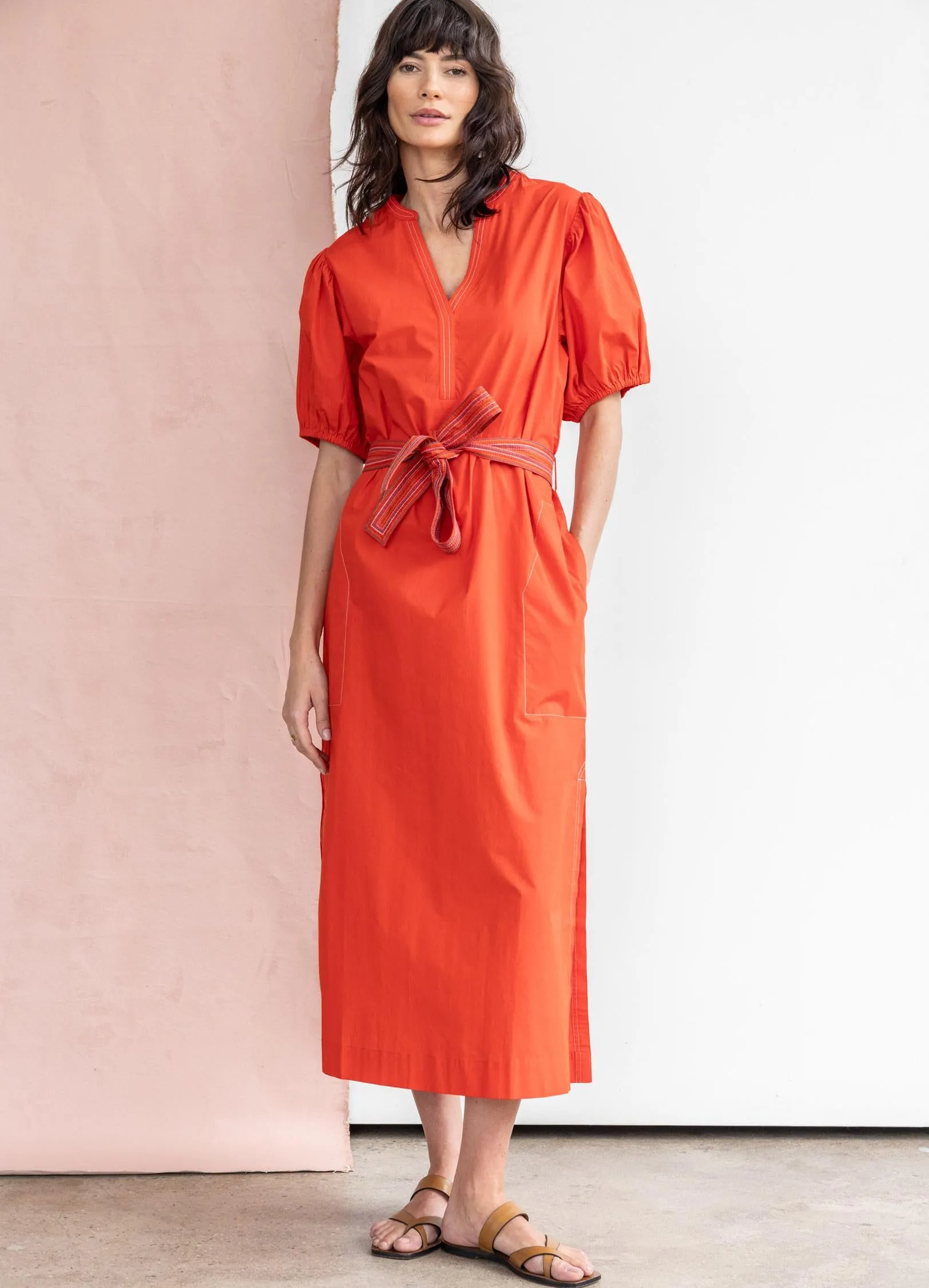 Split Neck Full Sleeve Maxi Dress