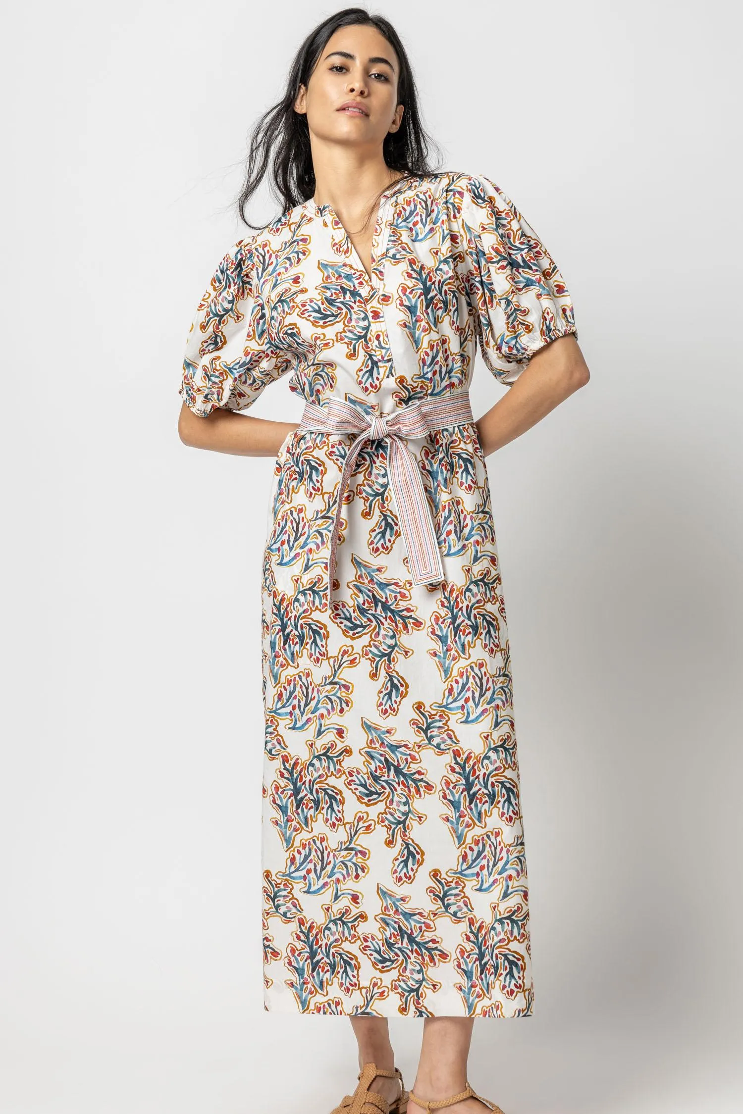 Split Neck Full Sleeve Maxi Dress