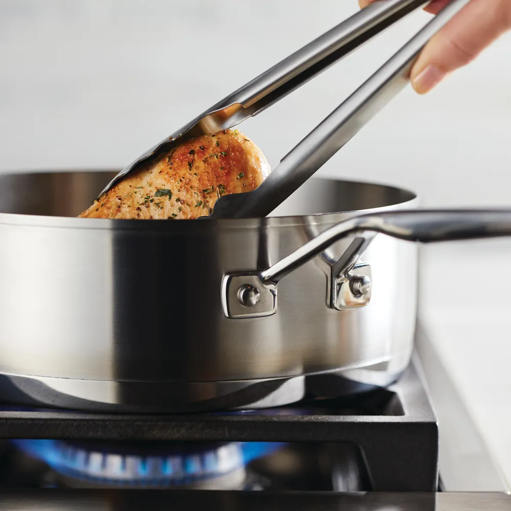 Stainless Steel 3-Ply Base 4.5-Quart Deep Sauté Pan with Helper Handle and Lid