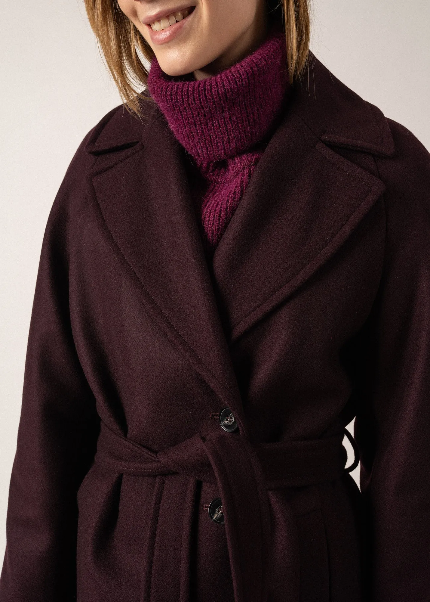 Ste Enora Classic Coat - long and belted (PRUNE FONCE)