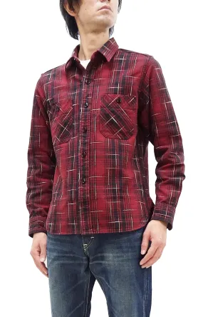 Studio D'artisan Kasuri Plaid Shirt Men's Heavyweight Long Sleeve Button Up Work Shirt 5698 Red