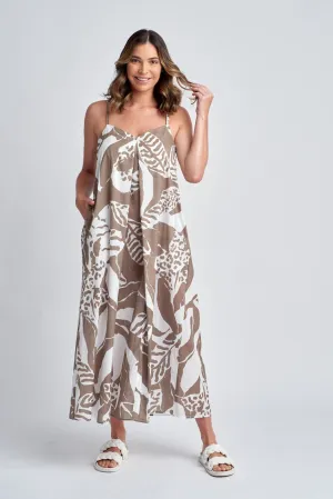 Summer Cotton Maxi Dress Twig Jungle Print