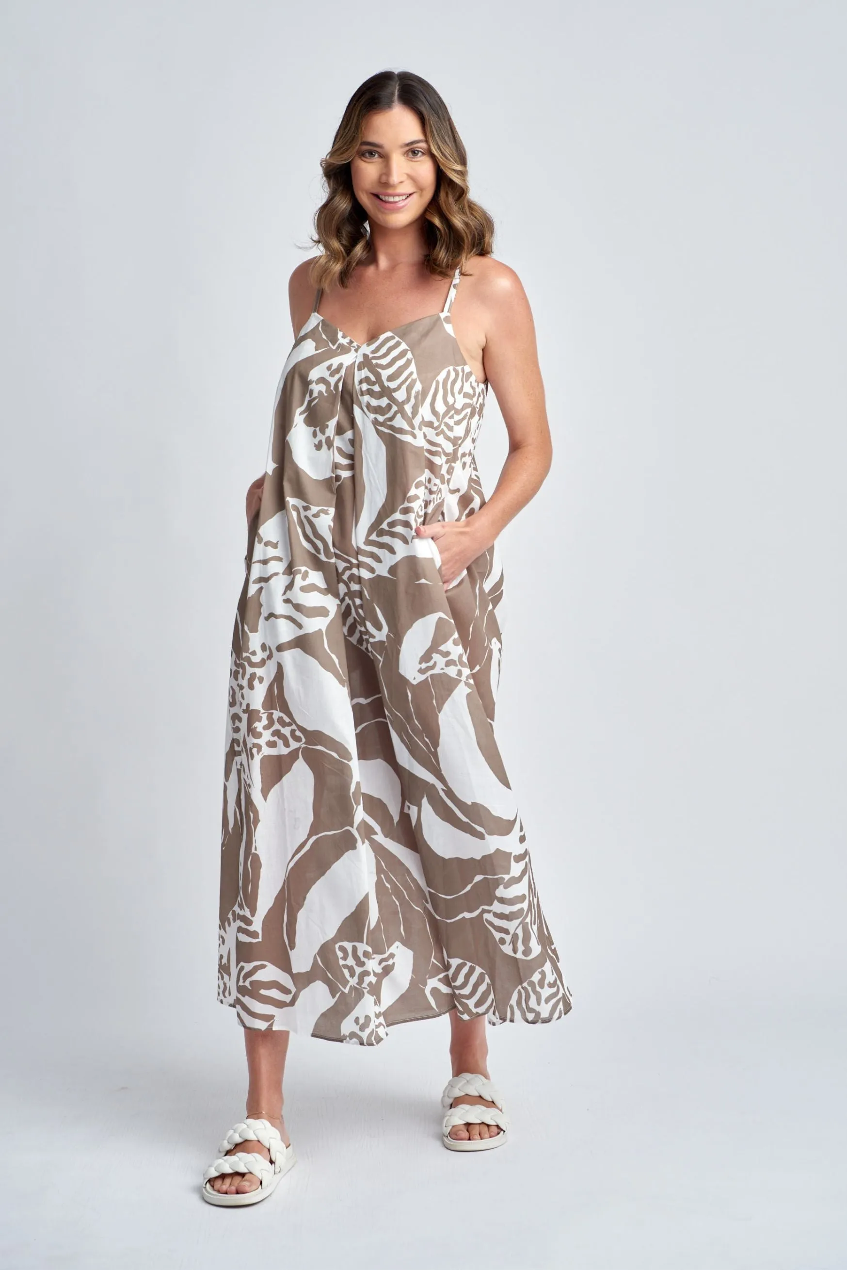 Summer Cotton Maxi Dress Twig Jungle Print