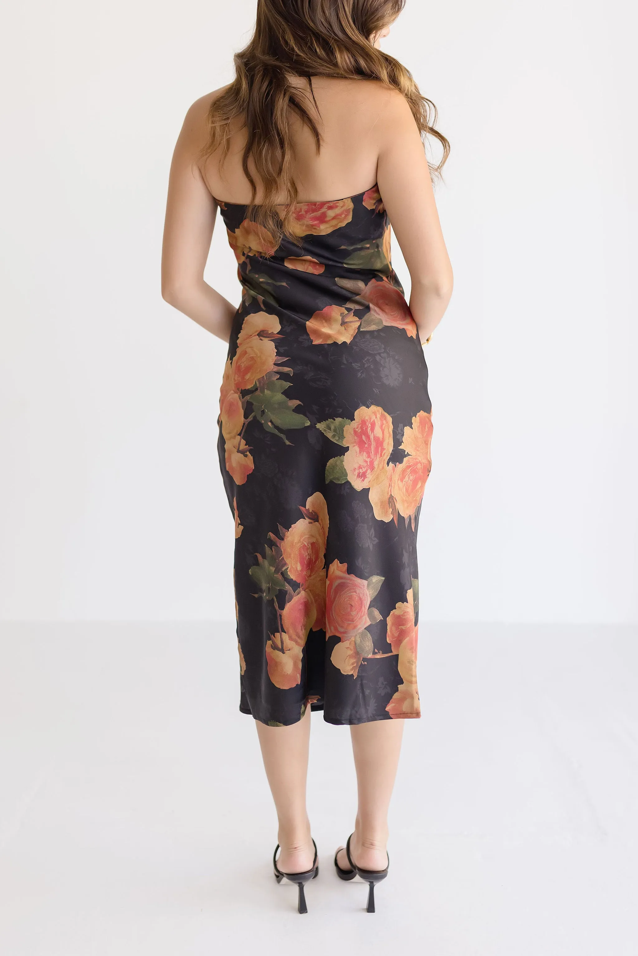 Sylvie Sleeveless Floral Print Tube Maxi Dress Black