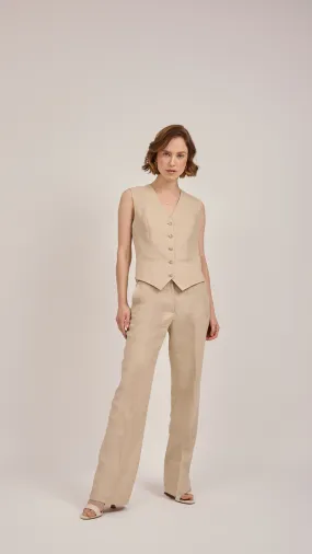 Tailored Waistcoat in Neutral Linen by Anna James