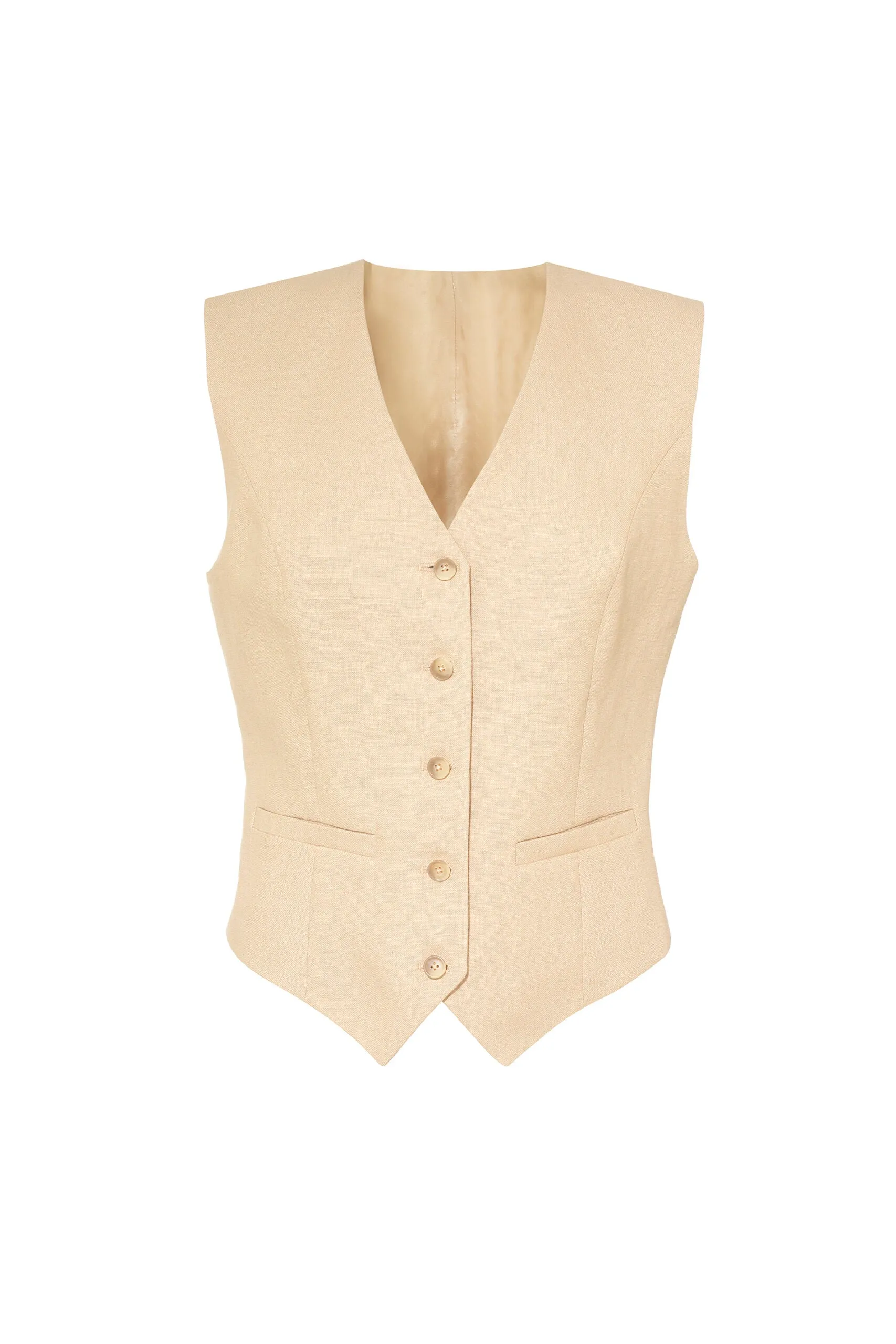 Tailored Waistcoat in Neutral Linen by Anna James