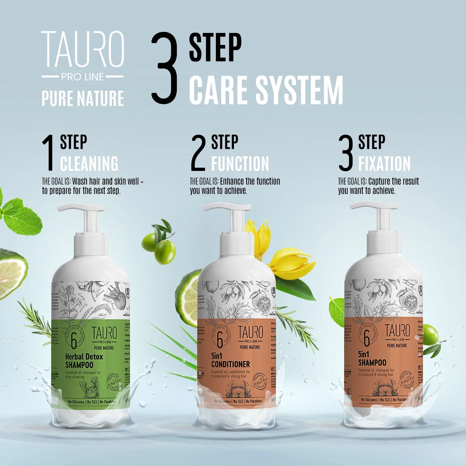 Tauro Pro Line Nature Herbal Detox   Fur Growth 3 Step Dog & Cat Shampoo And Conditioner Sample Set For Fur Regrowth