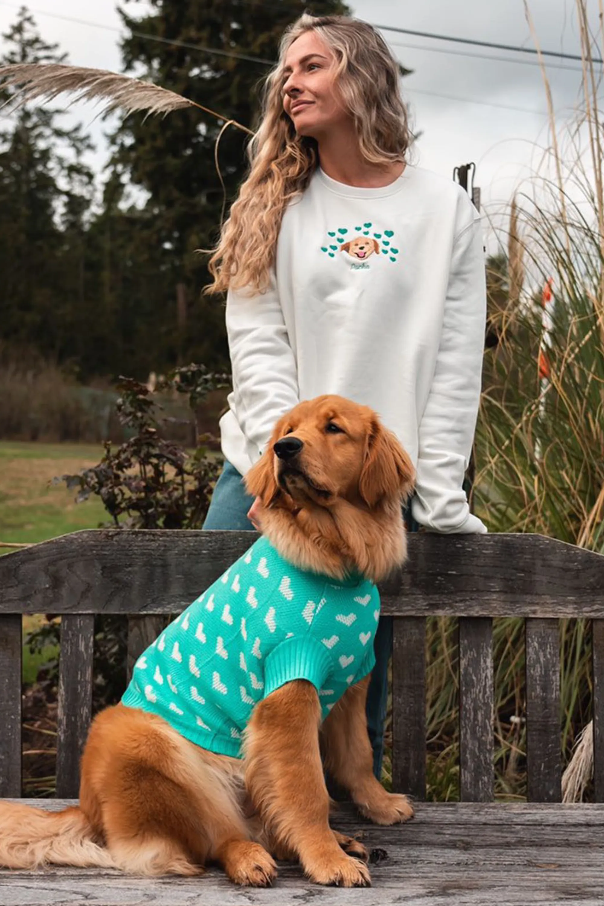 Teal Heart Knitted Dog Jumper or Cat Jumper