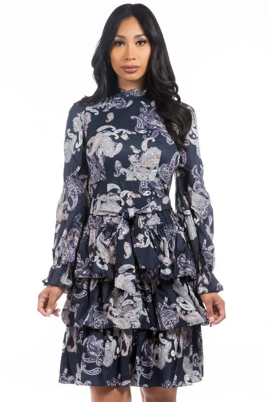 TEEK - BLACK FLORAL RUFFLE SKIRT DRESS