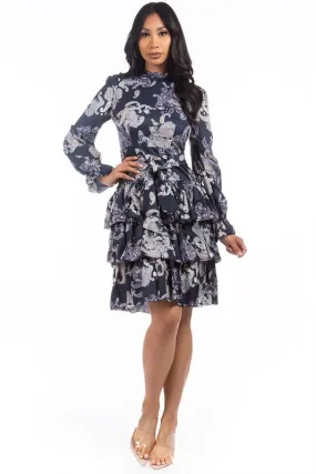 TEEK - BLACK FLORAL RUFFLE SKIRT DRESS