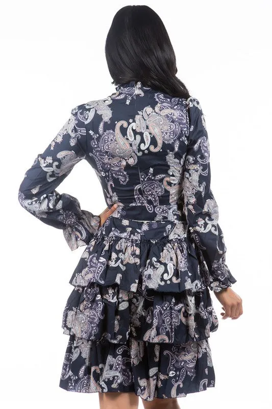 TEEK - BLACK FLORAL RUFFLE SKIRT DRESS