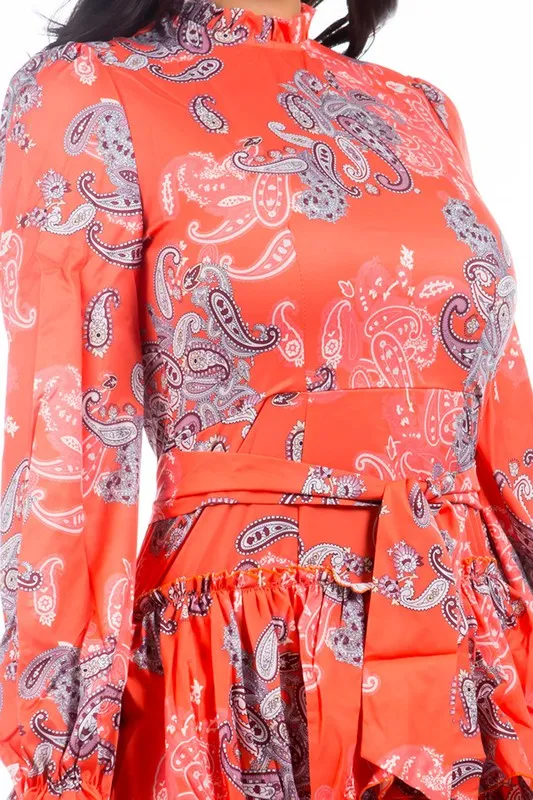 TEEK - ORANGE FLORAL RUFFLE SKIRT DRESS