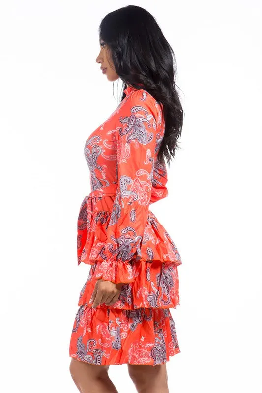 TEEK - ORANGE FLORAL RUFFLE SKIRT DRESS