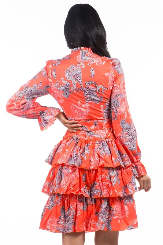 TEEK - ORANGE FLORAL RUFFLE SKIRT DRESS