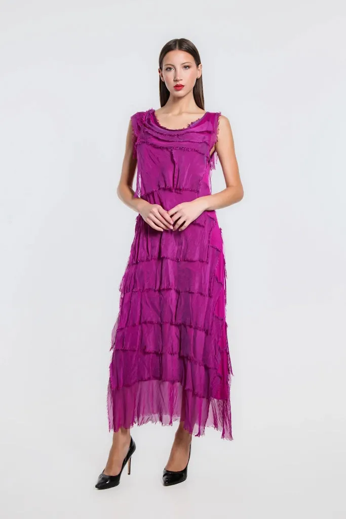 TEES BY TINA:  ALEENA SILK MAXI RUFFLE DRESS