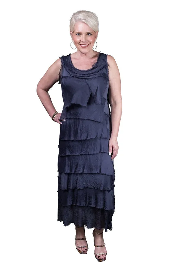 TEES BY TINA:  ALEENA SILK MAXI RUFFLE DRESS