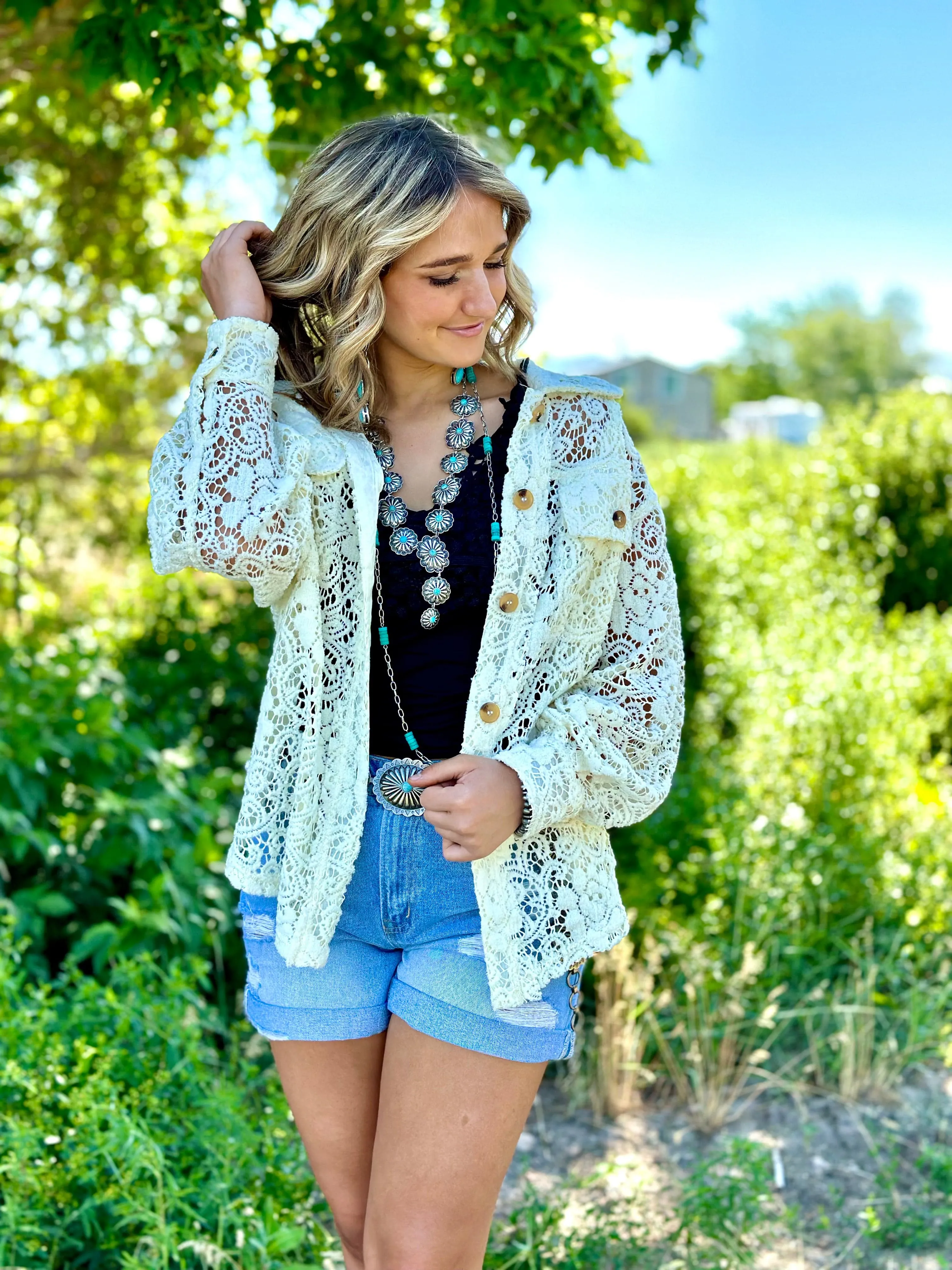 The El Reno Lace Button Up Top