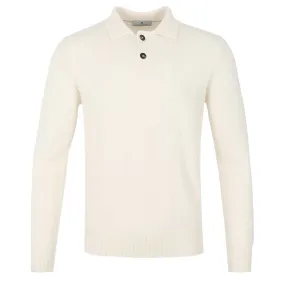 Thomas Maine 2 Button Lambs Wool Knit Polo in Cream