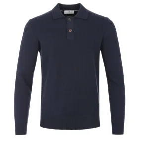 Thomas Maine 2 Button Lambs Wool Knit Polo in Navy