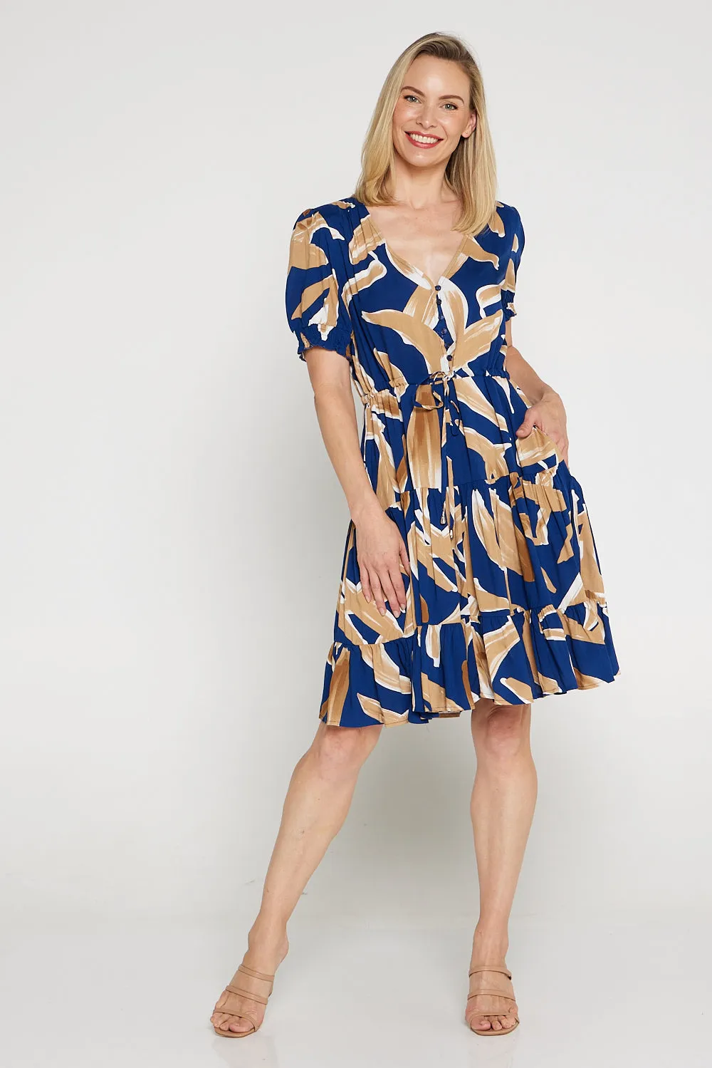 Tiana Dress - Navy/Latte