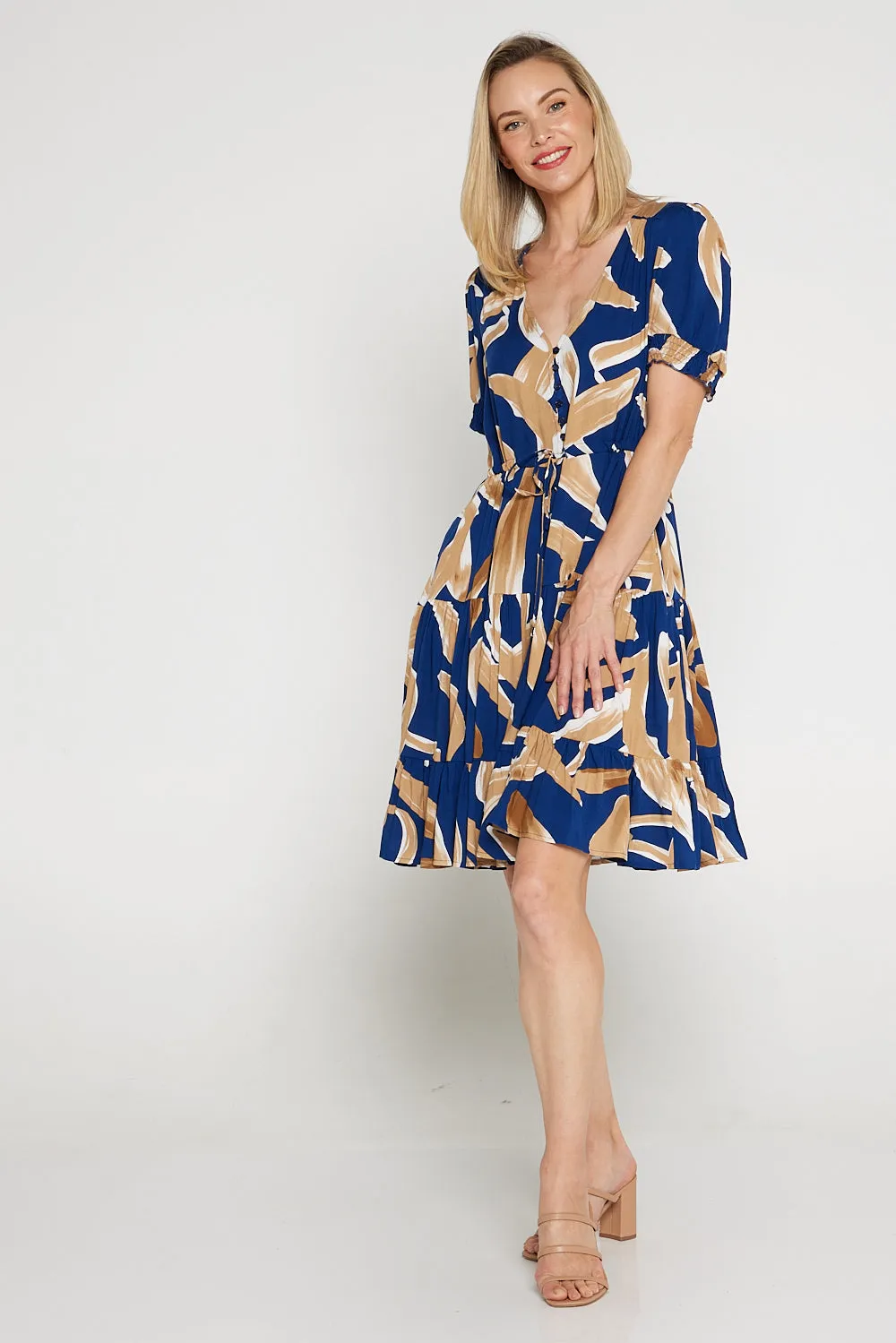 Tiana Dress - Navy/Latte