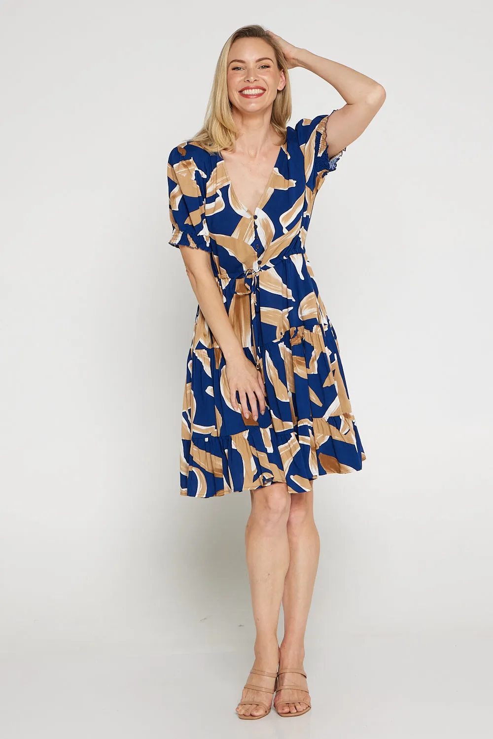 Tiana Dress - Navy/Latte