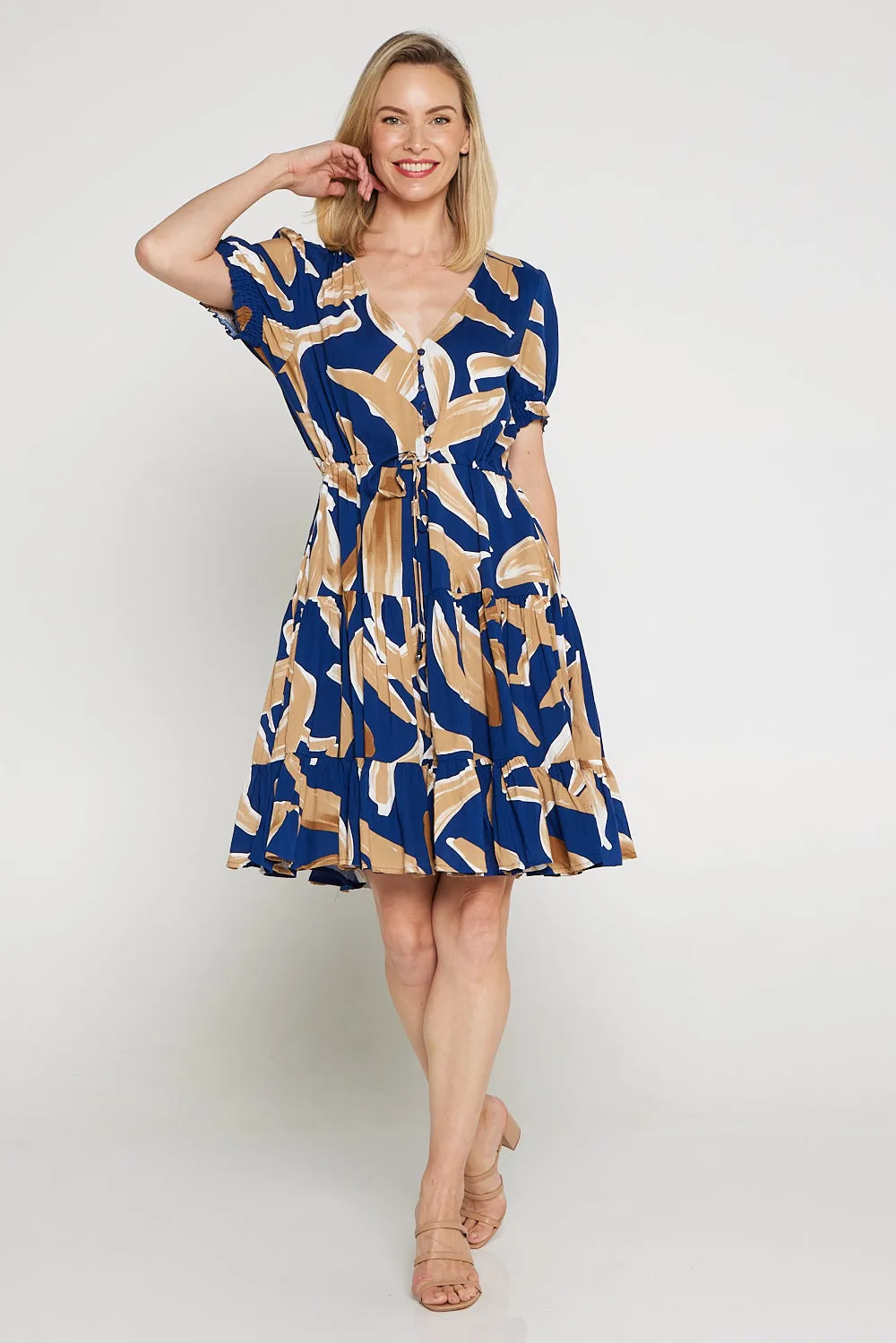 Tiana Dress - Navy/Latte