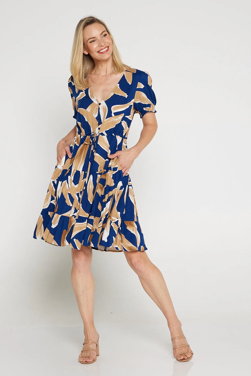 Tiana Dress - Navy/Latte