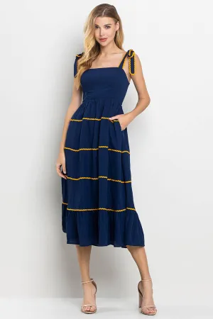 Tiered Midi Dress- Navy/Gold