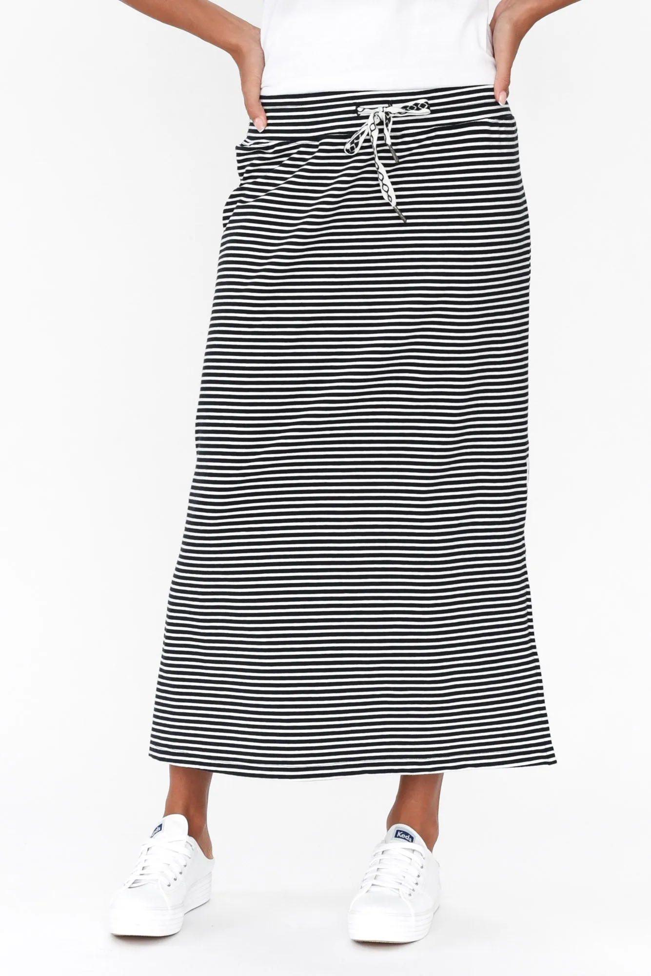 Travel Navy Stripe Cotton Maxi Skirt