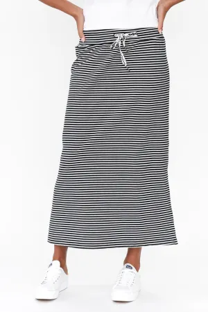 Travel Navy Stripe Cotton Maxi Skirt