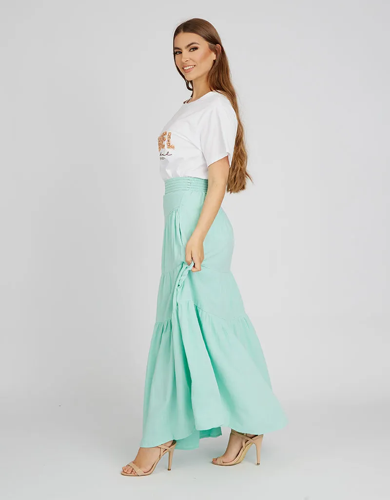 V Maxi Linen Skirt