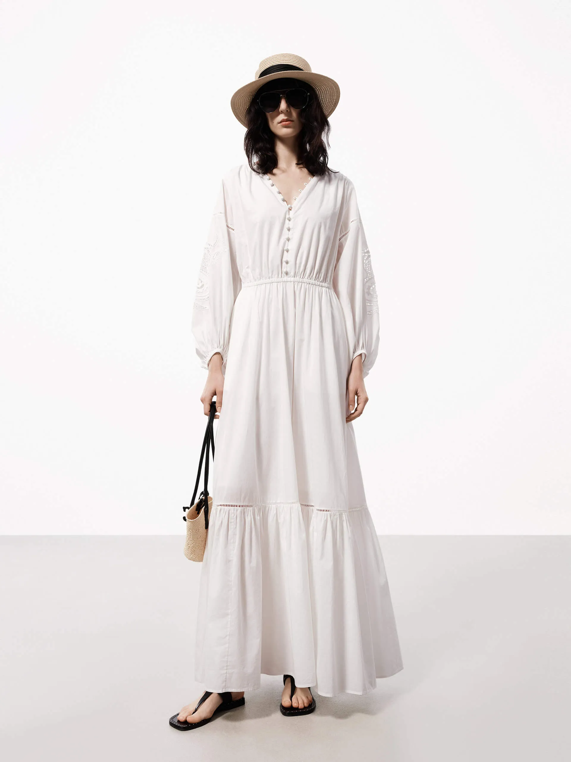 V-neck Cotton Maxi Dress