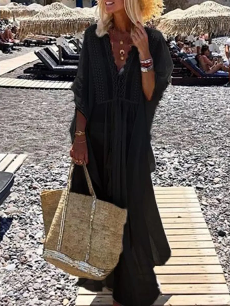 V-Neck See Through Vacation Maxi Dress