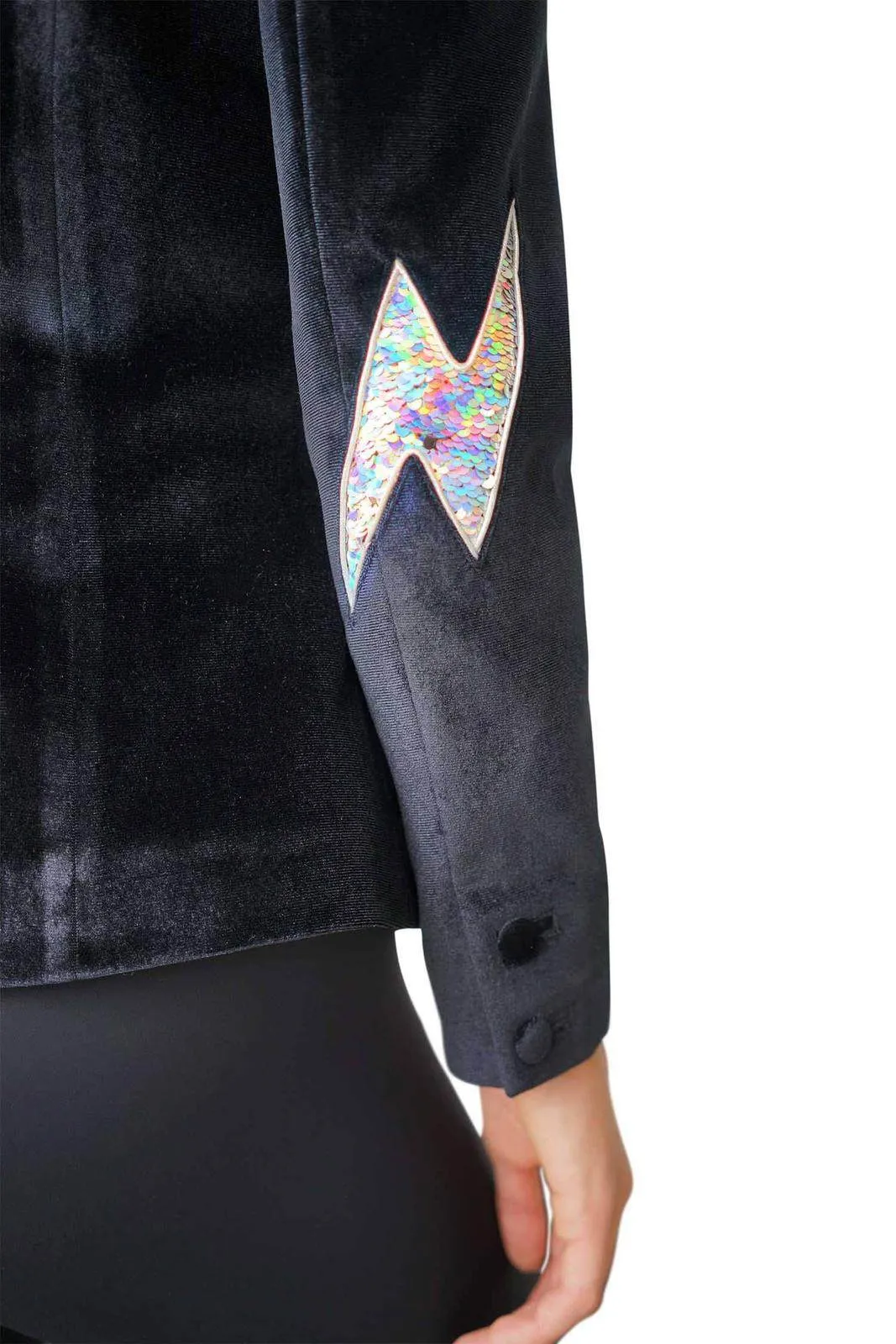 Velvet Blazer with Sequin Lightning Bolts