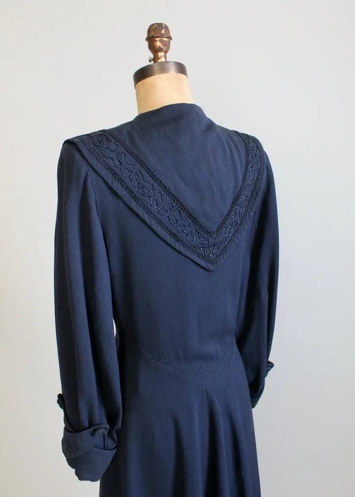 Vintage 1940s Navy Beaded Collar Princess Coat