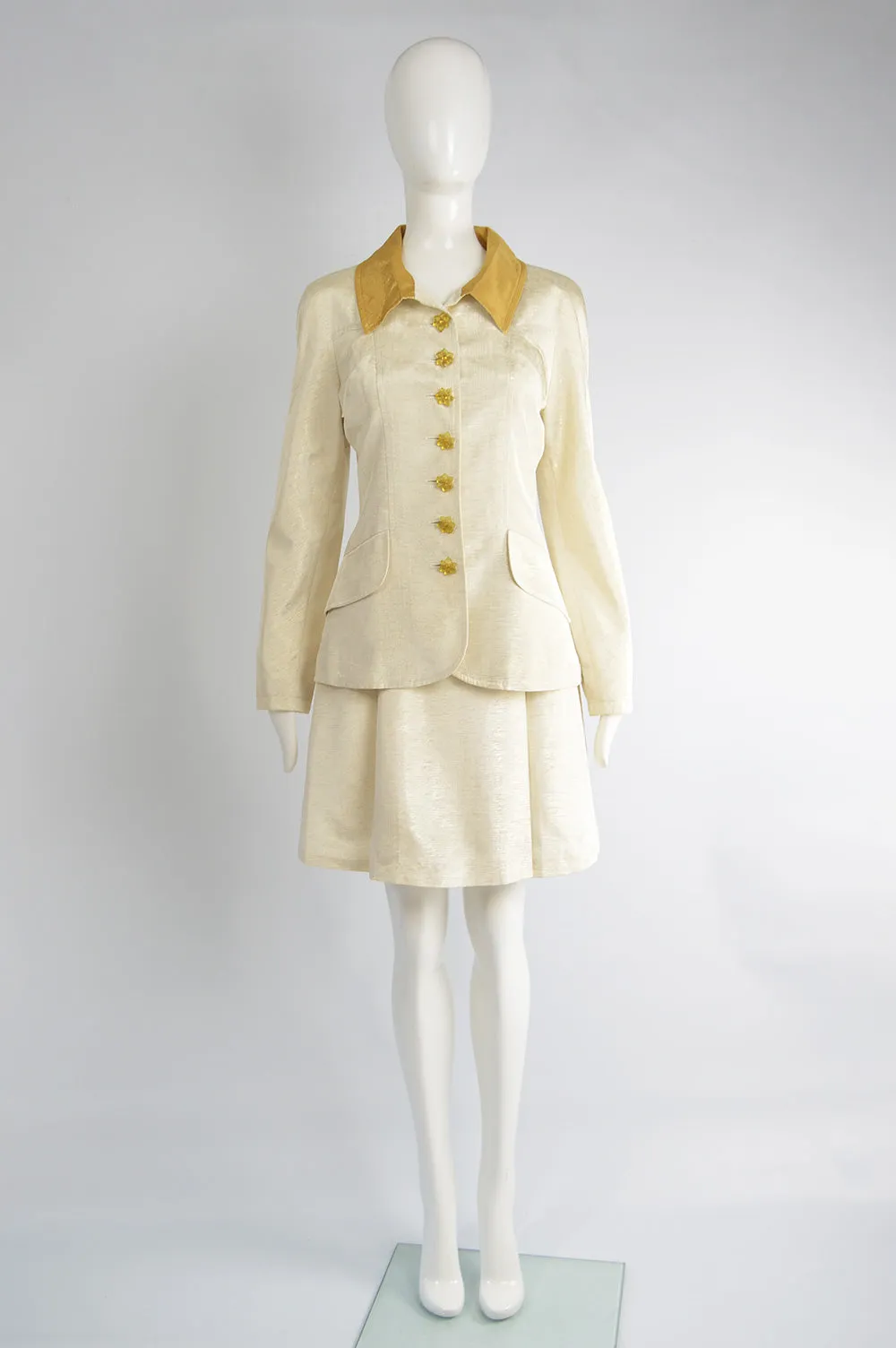 Vintage Cream & Gold Lamé Faille Suit, 1990s